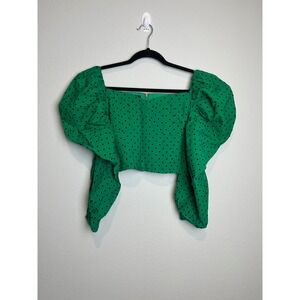 Beulah Style Green Polka Dot Puff Sleeve Corset Crop Top BC2140 Womens Medium